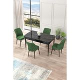 Canisa Concept Nef Serisi 70 x 114 Cm, Açılabilir Mdf Mutfak Masa Takımı, Siyah Mermer Desen Masa ve 4 Sandalye - Haki Yeşili