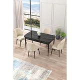 Canisa Concept Nef Serisi 70 x 114 Cm, Açılabilir Mdf Mutfak Masa Takımı, Siyah Mermer Desen Masa ve 4 Sandalye - Krem