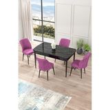 Canisa Concept Nef Serisi 70 x 114 Cm, Açılabilir Mdf Mutfak Masa Takımı, Siyah Mermer Desen Masa ve 4 Sandalye - Mor