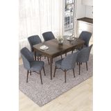 Canisa Concept Nef Serisi 70x114 Açılabilir Mdf Barok Ahşap Desen Masa Takımı Ve 6 Füme Sandalye