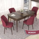 Canisa Concept Nef Serisi 70X114 Açılabilir Mdf Barok Ahşap Desen Mutfak Masa Takımı 4 Sandalye - Bordo