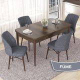 Canisa Concept Nef Serisi 70X114 Açılabilir Mdf Barok Ahşap Desen Mutfak Masa Takımı 4 Sandalye - Gri