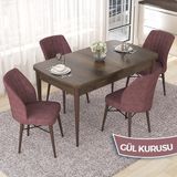 Canisa Concept Nef Serisi 70X114 Açılabilir Mdf Barok Ahşap Desen Mutfak Masa Takımı 4 Sandalye - Gülkurusu