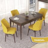 Canisa Concept Nef Serisi 70X114 Açılabilir Mdf Barok Ahşap Desen Mutfak Masa Takımı 4 Sandalye - Hardal