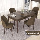 Canisa Concept Nef Serisi 70X114 Açılabilir Mdf Barok Ahşap Desen Mutfak Masa Takımı 4 Sandalye - Kahverengi