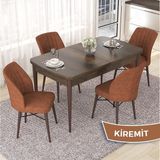 Canisa Concept Nef Serisi 70X114 Açılabilir Mdf Barok Ahşap Desen Mutfak Masa Takımı 4 Sandalye - Kiremit