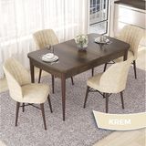 Canisa Concept Nef Serisi 70X114 Açılabilir Mdf Barok Ahşap Desen Mutfak Masa Takımı 4 Sandalye - Krem