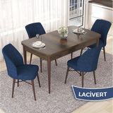 Canisa Concept Nef Serisi 70X114 Açılabilir Mdf Barok Ahşap Desen Mutfak Masa Takımı 4 Sandalye - Lacivert