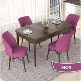 Canisa Concept Nef Serisi 70X114 Açılabilir Mdf Barok Ahşap Desen Mutfak Masa Takımı 4 Sandalye - Mor