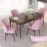 Canisa Concept Nef Serisi 70X114 Açılabilir Mdf Barok Ahşap Desen Mutfak Masa Takımı 4 Sandalye - Pembe