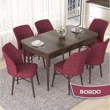 Canisa Concept Nef Serisi 70X114 Açılabilir Mdf Barok Ahşap Desen Mutfak Masa Takımı 6 Sandalye - Bordo