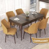 Canisa Concept Nef Serisi 70X114 Açılabilir Mdf Barok Ahşap Desen Mutfak Masa Takımı 6 Sandalye - Cappucino