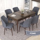 Canisa Concept Nef Serisi 70X114 Açılabilir Mdf Barok Ahşap Desen Mutfak Masa Takımı 6 Sandalye - Füme