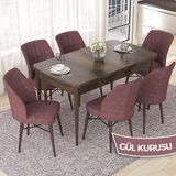Canisa Concept Nef Serisi 70X114 Açılabilir Mdf Barok Ahşap Desen Mutfak Masa Takımı 6 Sandalye - Gülkurusu