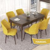 Canisa Concept Nef Serisi 70X114 Açılabilir Mdf Barok Ahşap Desen Mutfak Masa Takımı 6 Sandalye - Hardal