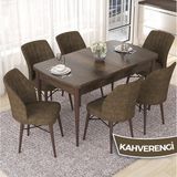 Canisa Concept Nef Serisi 70X114 Açılabilir Mdf Barok Ahşap Desen Mutfak Masa Takımı 6 Sandalye - Kahverengi