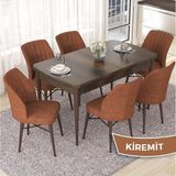 Canisa Concept Nef Serisi 70X114 Açılabilir Mdf Barok Ahşap Desen Mutfak Masa Takımı 6 Sandalye - Kiremit