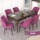 Canisa Concept Nef Serisi 70X114 Açılabilir Mdf Barok Ahşap Desen Mutfak Masa Takımı 6 Sandalye - Mor