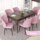Canisa Concept Nef Serisi 70X114 Açılabilir Mdf Barok Ahşap Desen Mutfak Masa Takımı 6 Sandalye - Pembe