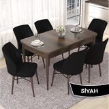 Canisa Concept Nef Serisi 70X114 Açılabilir Mdf Barok Ahşap Desen Mutfak Masa Takımı 6 Sandalye - Siyah
