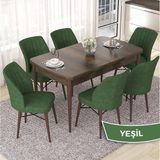 Canisa Concept Nef Serisi 70X114 Açılabilir Mdf Barok Ahşap Desen Mutfak Masa Takımı 6 Sandalye - Yeşil