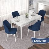 Canisa Concept Nef Serisi 70X114 Açılabilir Mdf Beyaz Mermer Desen Mutfak Masa Takımı 4 Sandalye - Lacivert