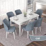 Canisa Concept Nef Serisi 70X114 Açılabilir Mdf Beyaz Mermer Desen Mutfak Masa Takımı 6 Sandalye - Gri