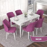 Canisa Concept Nef Serisi 70X114 Açılabilir Mdf Beyaz Mermer Desen Mutfak Masa Takımı 6 Sandalye - Mor