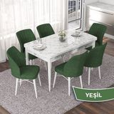 Canisa Concept Nef Serisi 70X114 Açılabilir Mdf Beyaz Mermer Desen Mutfak Masa Takımı 6 Sandalye - Yeşil