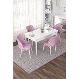 Canisa Concept Nef Serisi 70x114 Açılabilir Mdf Beyaz Mutfak Masası Takımı Ve 4 Pembe Sandalye