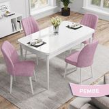 Canisa Concept Nef Serisi 70X114 Açılabilir Mdf Mutfak Masa Takımı Beyaz Masa ve 4 Sandalye - Pembe