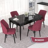 Canisa Concept Nef Serisi 70X114 Açılabilir Mdf Siyah Mermer Desen Mutfak Masa Takımı 4 Sandalye - Bordo