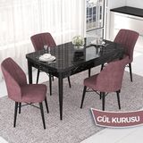 Canisa Concept Nef Serisi 70X114 Açılabilir Mdf Siyah Mermer Desen Mutfak Masa Takımı 4 Sandalye - Gülkurusu