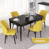 Canisa Concept Nef Serisi 70X114 Açılabilir Mdf Siyah Mermer Desen Mutfak Masa Takımı 4 Sandalye - Hardal