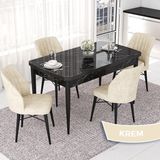 Canisa Concept Nef Serisi 70X114 Açılabilir Mdf Siyah Mermer Desen Mutfak Masa Takımı 4 Sandalye - Krem