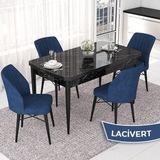 Canisa Concept Nef Serisi 70X114 Açılabilir Mdf Siyah Mermer Desen Mutfak Masa Takımı 4 Sandalye - Lacivert