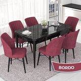 Canisa Concept Nef Serisi 70X114 Açılabilir Mdf Siyah Mermer Desen Mutfak Masa Takımı 6 Sandalye - Bordo