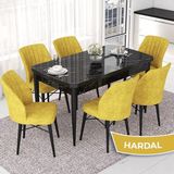Canisa Concept Nef Serisi 70X114 Açılabilir Mdf Siyah Mermer Desen Mutfak Masa Takımı 6 Sandalye - Hardal