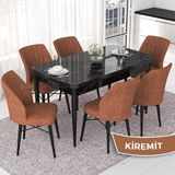 Canisa Concept Nef Serisi 70X114 Açılabilir Mdf Siyah Mermer Desen Mutfak Masa Takımı 6 Sandalye - Kiremit