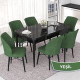 Canisa Concept Nef Serisi 70X114 Açılabilir Mdf Siyah Mermer Desen Mutfak Masa Takımı 6 Sandalye - Yeşil