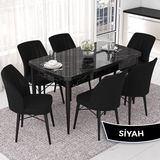 Canisa Concept Nef Serisi 70X114 Açılabilir Mdf Siyah Mermer Desen Mutfak Masa Takımı 6 Sandalye