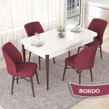 Canisa Concept Nef Serisi 70X114 Beyaz Masa Ceviz Ayak Açılabilir Mdf Mutfak Masa Takımı 4 Sandalye - Bordo