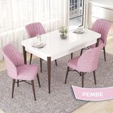 Canisa Concept Nef Serisi 70X114 Beyaz Masa Ceviz Ayak Açılabilir Mdf Mutfak Masa Takımı 4 Sandalye - Pembe