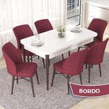 Canisa Concept Nef Serisi 70X114 Beyaz Masa Ceviz Ayak Açılabilir Mdf Mutfak Masa Takımı 6 Sandalye - Bordo