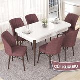 Canisa Concept Nef Serisi 70X114 Beyaz Masa Ceviz Ayak Açılabilir Mdf Mutfak Masa Takımı 6 Sandalye - Gülkurusu