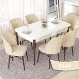 Canisa Concept Nef Serisi 70X114 Beyaz Masa Ceviz Ayak Açılabilir Mdf Mutfak Masa Takımı 6 Sandalye - Krem