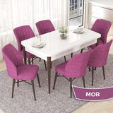 Canisa Concept Nef Serisi 70X114 Beyaz Masa Ceviz Ayak Açılabilir Mdf Mutfak Masa Takımı 6 Sandalye - Mor