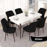 Canisa Concept Nef Serisi 70X114 Beyaz Masa Ceviz Ayak Açılabilir Mdf Mutfak Masa Takımı 6 Sandalye - Siyah
