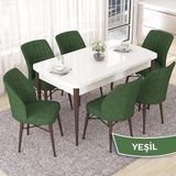 Canisa Concept Nef Serisi 70X114 Beyaz Masa Ceviz Ayak Açılabilir Mdf Mutfak Masa Takımı 6 Sandalye - Yeşil