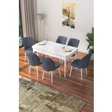 Canisa Concept Nef Serisi Beyaz 70x114 cm Açılabilir Mdf Masa 6 Sandalye Mutfak Masa Takımı